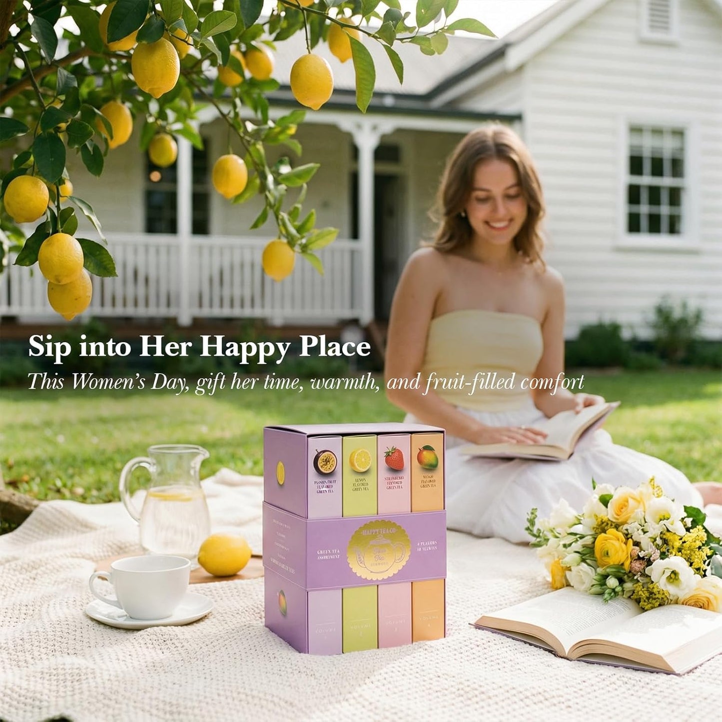 Happy Tea Company Fruit Tea Library Green Tea Set Assortment 80 Tea Bags