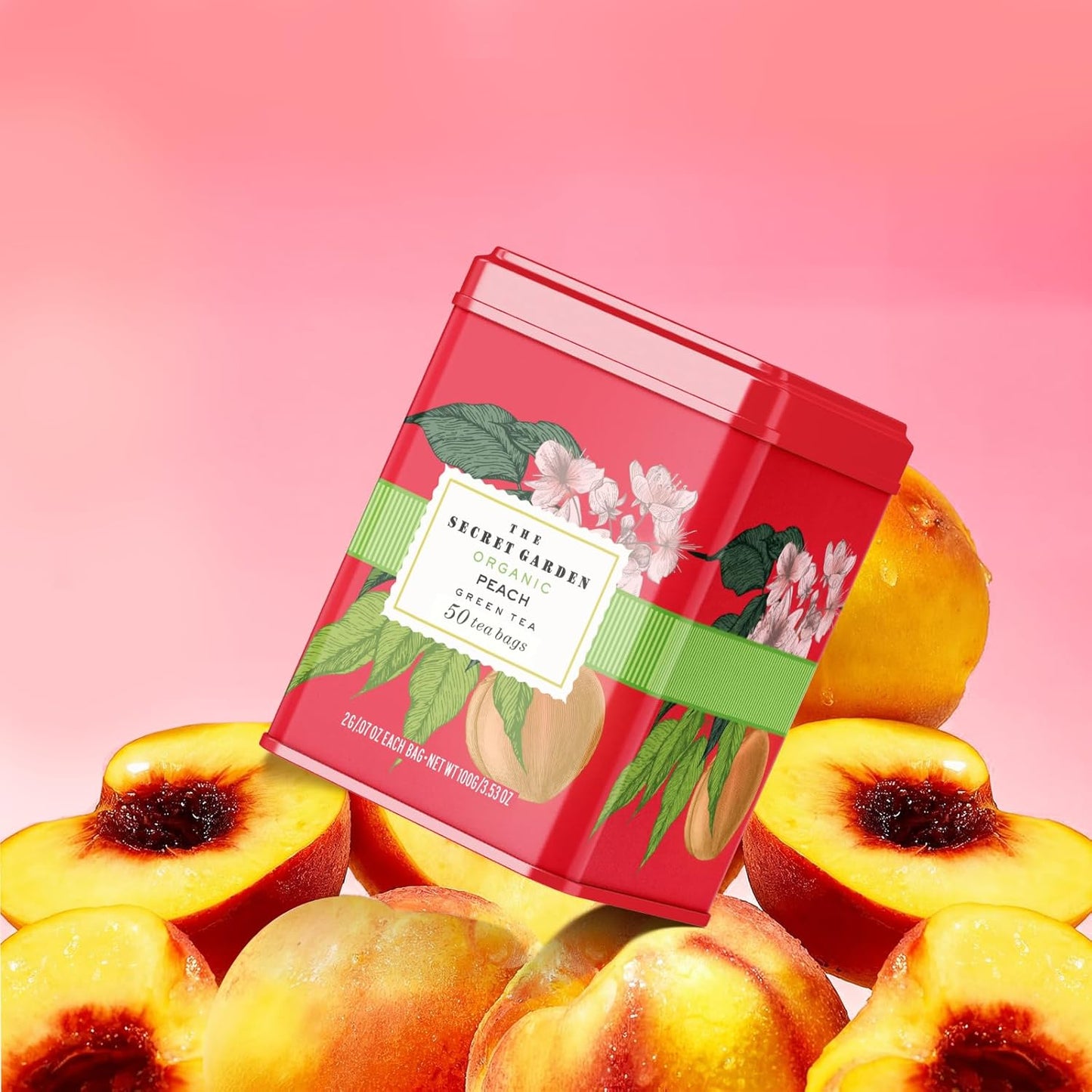 The Secret Garden Organic Green Tea Peach Flavor 50 Tea Bags