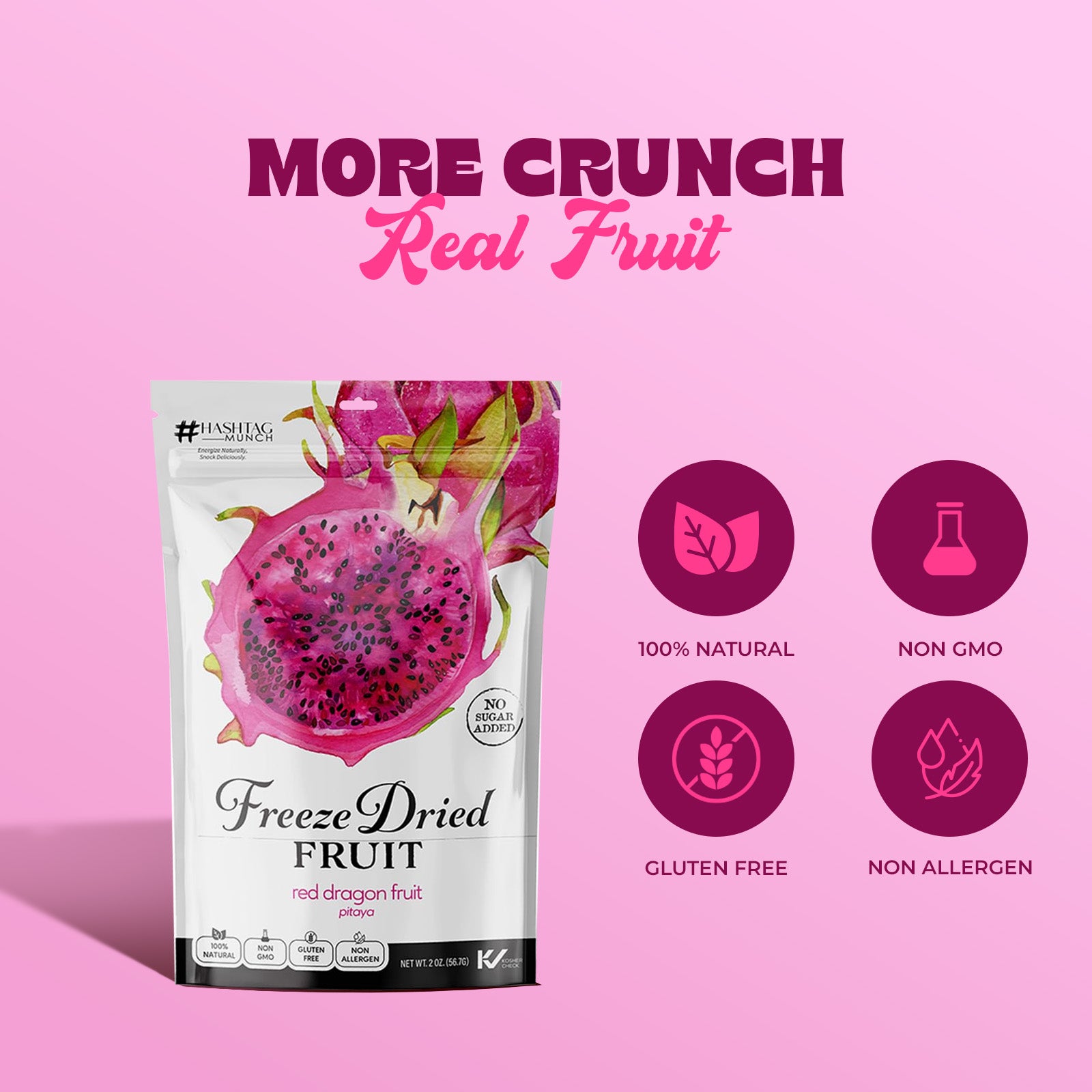 Freeze Dried Red Dragon Fruit - No Sugar Added