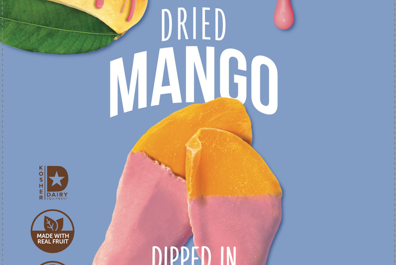 Dried Mango Dipped in Straweberry Chocolate