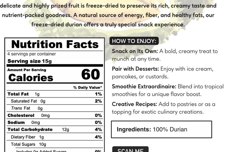 Freeze Dried Durian - No Sugar Added