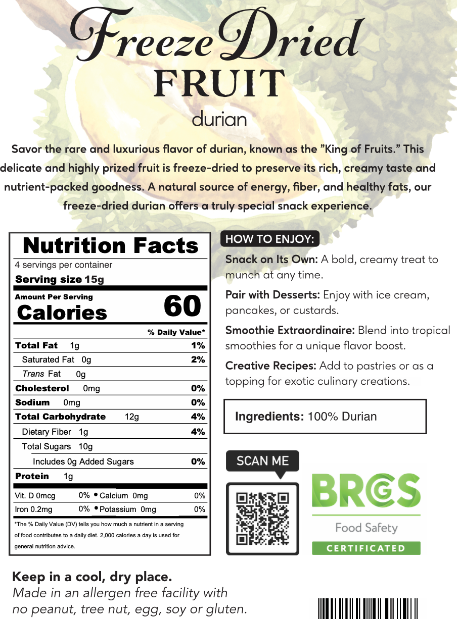 Freeze Dried Durian - No Sugar Added