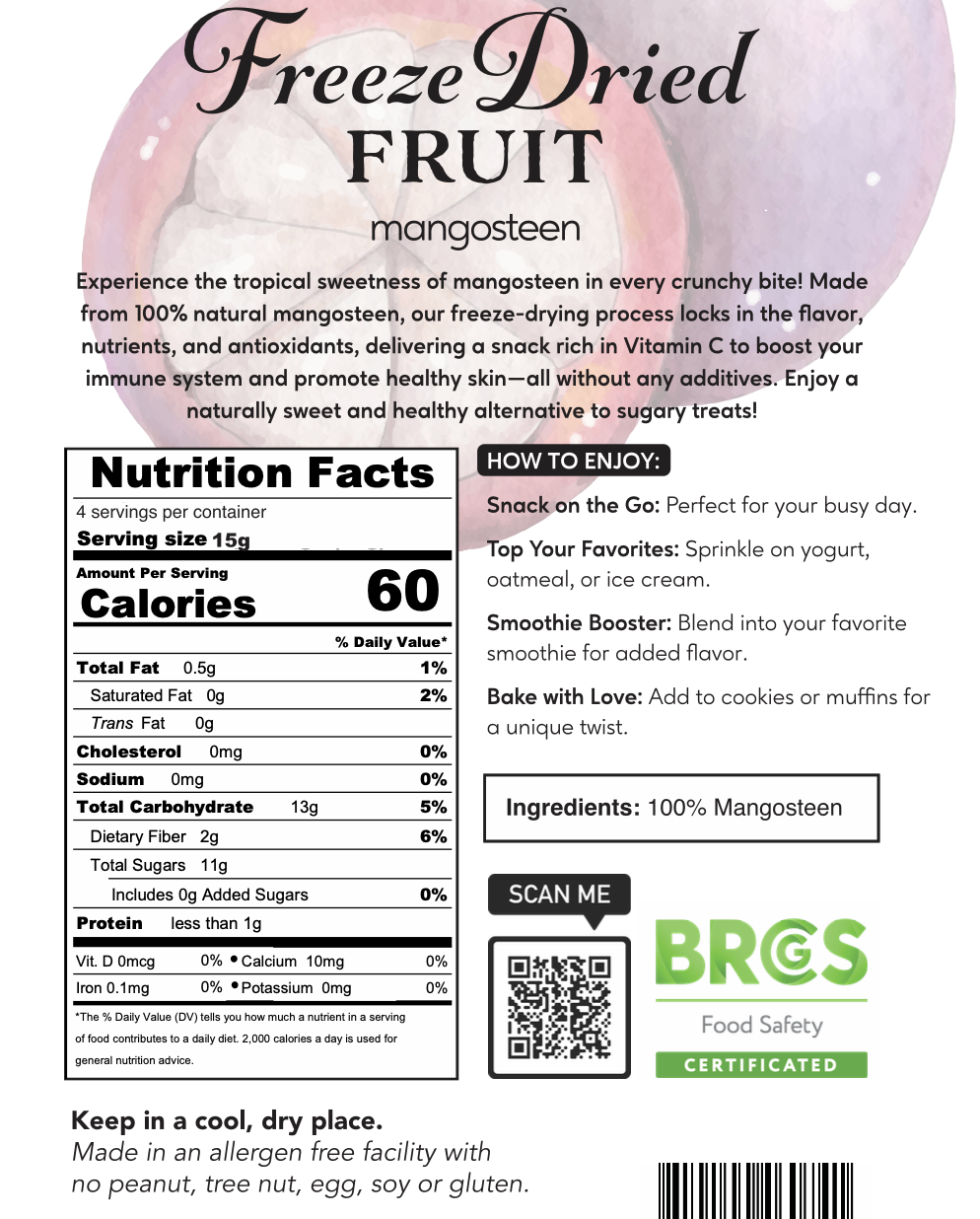 Freeze Dried Mangosteen - No Sugar Added