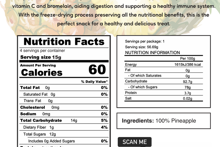Freeze Dried Pineapple - No Added Sugar