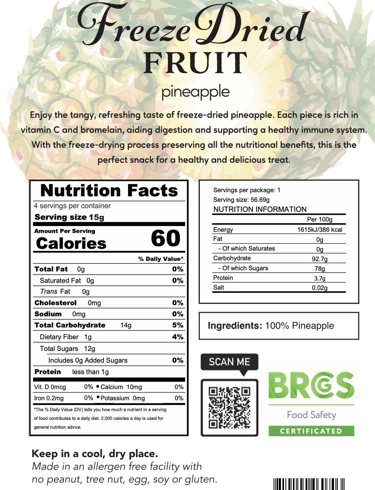 Freeze Dried Pineapple - No Added Sugar