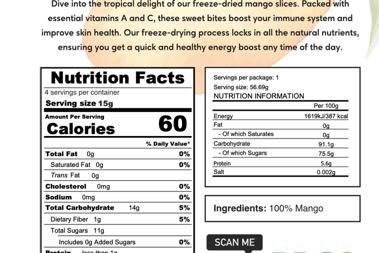 Freeze Dried Mango - No Sugar Added
