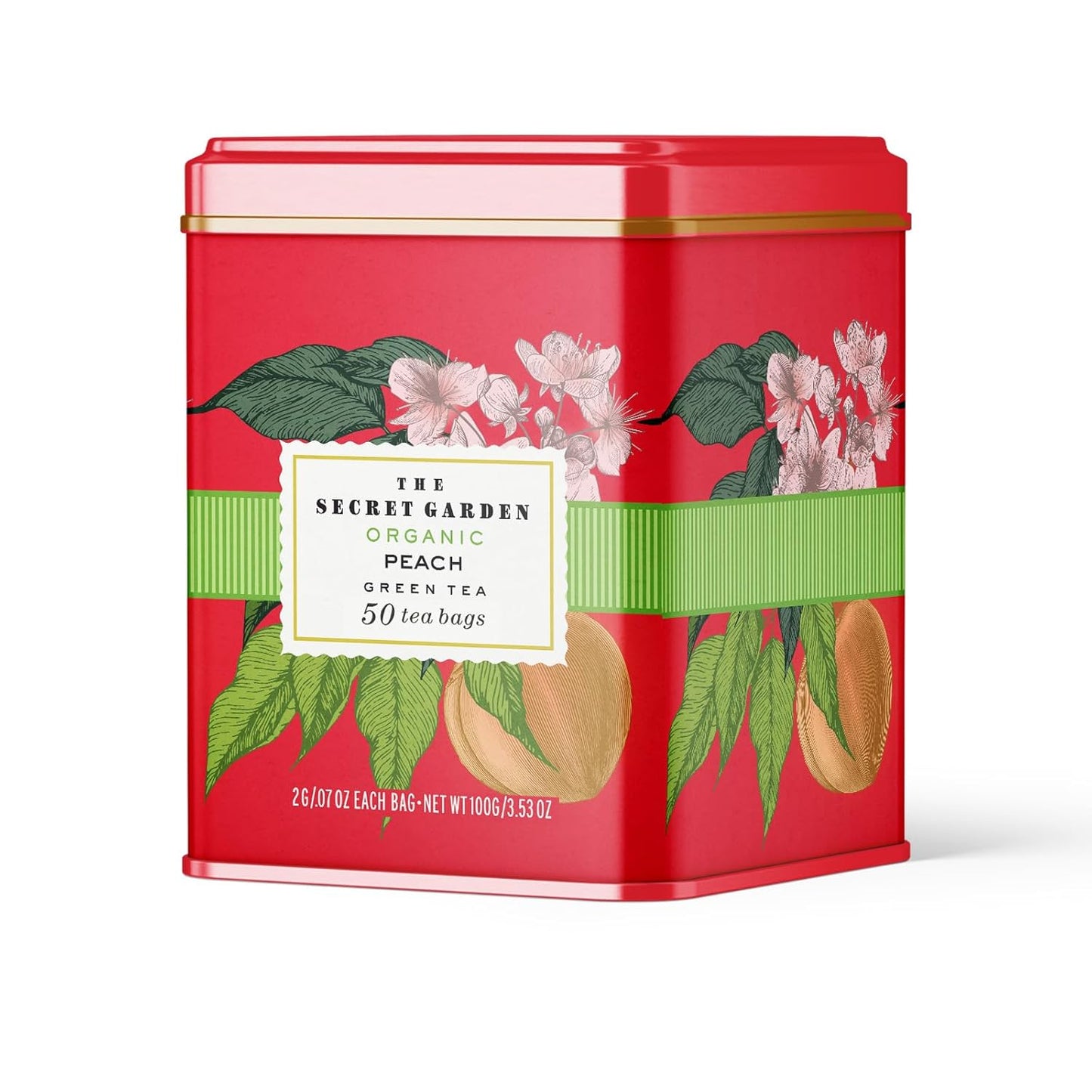 The Secret Garden Organic Green Tea Peach Flavor 50 Tea Bags